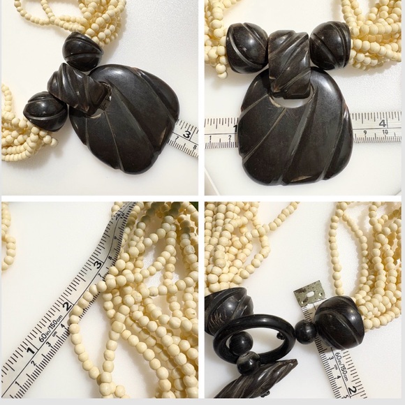 Vintage Gerda Lynggaard Bone Bead Multi-strand Ivory Dark Brown Black Necklace - Picture 15 of 16